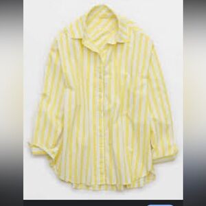 AERIE Good Day Yellow Striped Button Down Shirt. NWT